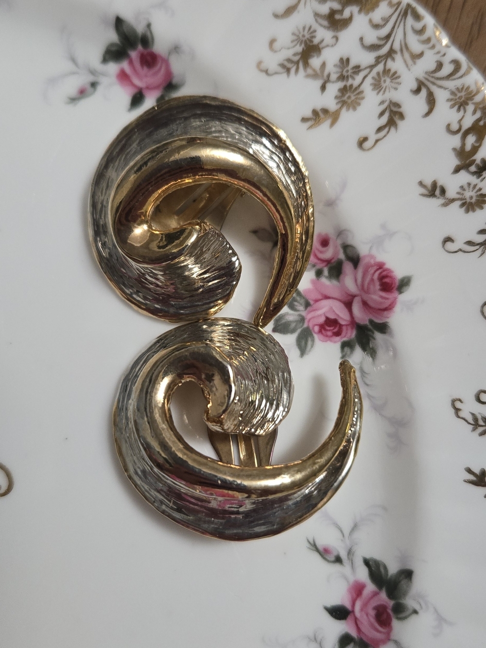 Vintage Gold and Silver Swirl Clip-On Earrings - Women Jewelry